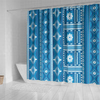Fiji Masi All Blue Shower Curtain Tapa Pattern - Polynesian Pride