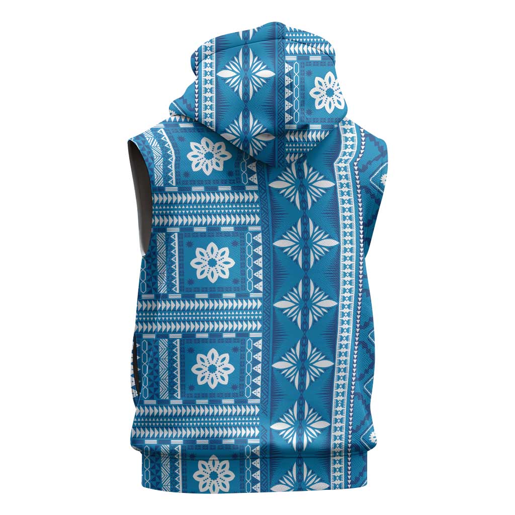 Fiji Masi All Blue Sleeveless Zip Hoodie Tapa Pattern - Polynesian Pride