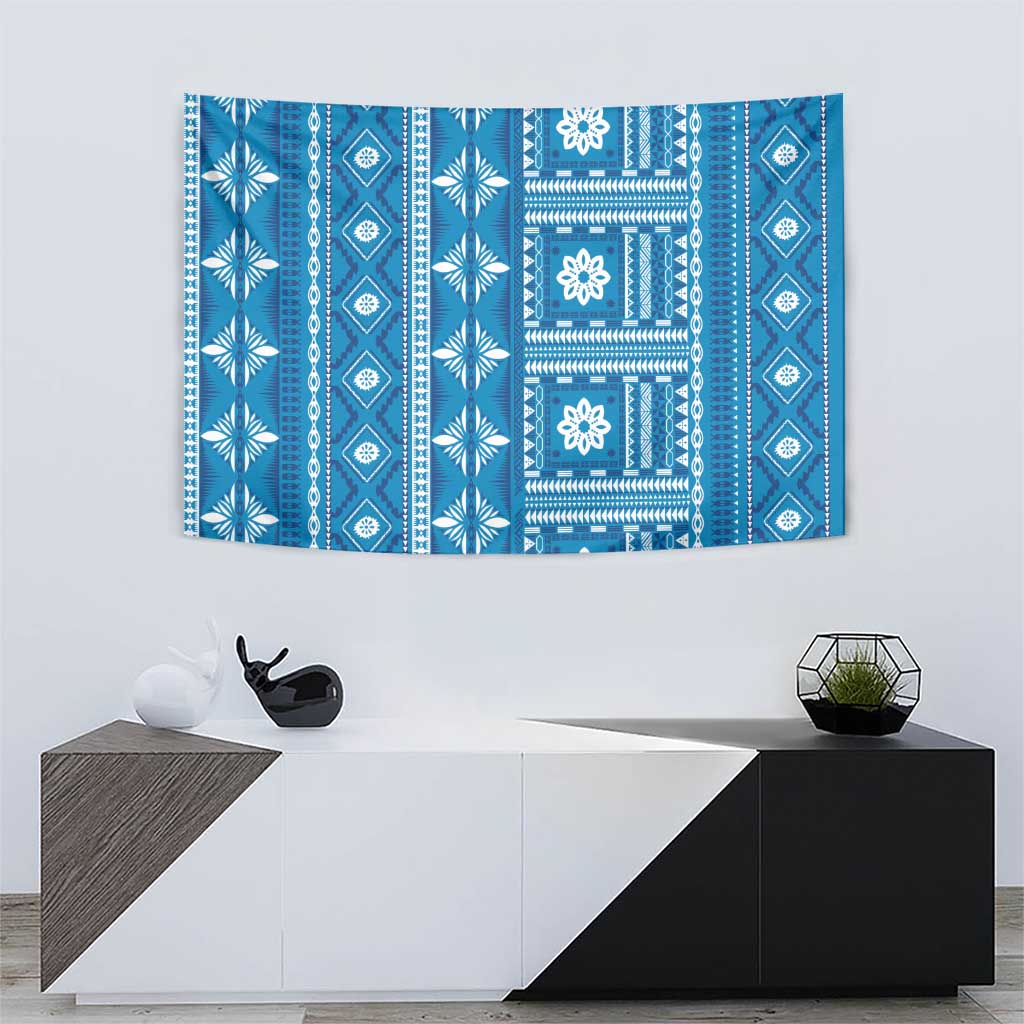 Fiji Masi All Blue Tapestry Tapa Pattern - Polynesian Pride