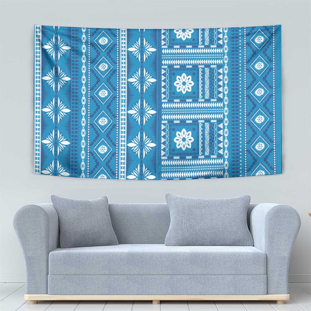 Fiji Masi All Blue Tapestry Tapa Pattern - Polynesian Pride