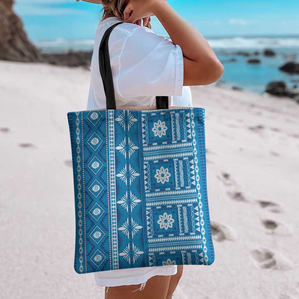 Fiji Masi All Blue Tote Bag Tapa Pattern - Polynesian Pride
