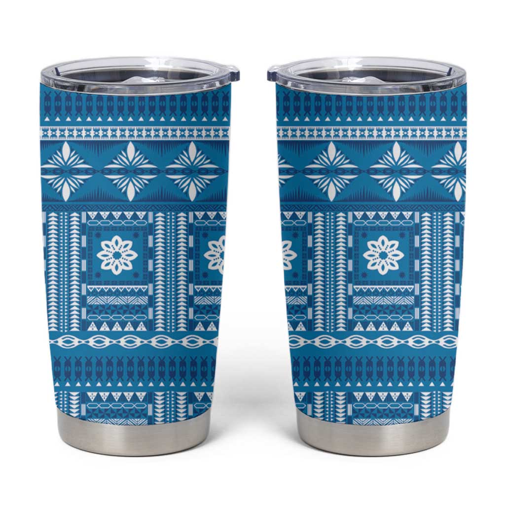 Fiji Masi All Blue Tumbler Cup Tapa Pattern - Polynesian Pride