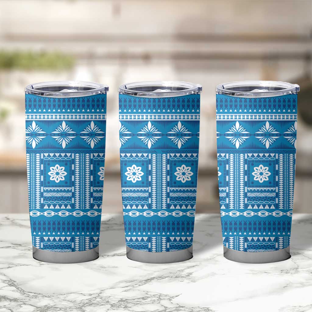 Fiji Masi All Blue Tumbler Cup Tapa Pattern - Polynesian Pride