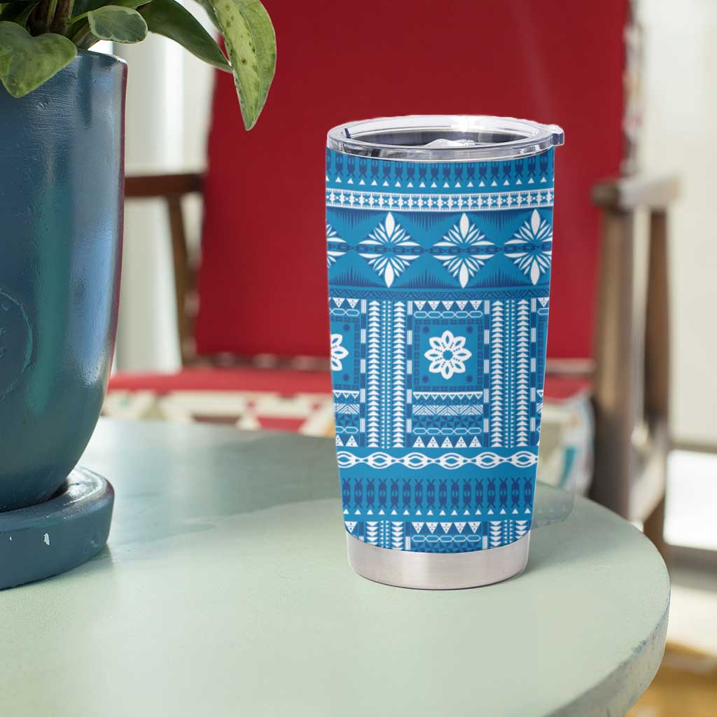 Fiji Masi All Blue Tumbler Cup Tapa Pattern - Polynesian Pride