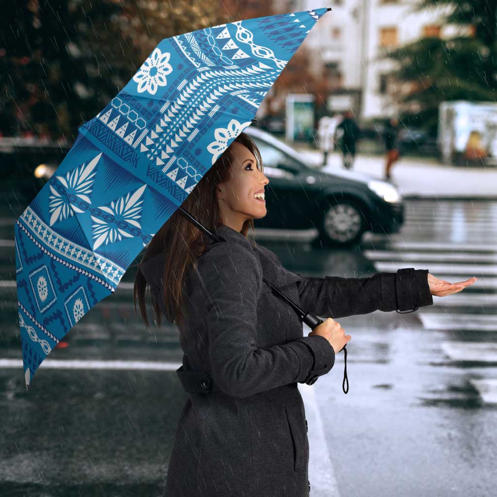 Fiji Masi All Blue Umbrella Tapa Pattern - Polynesian Pride