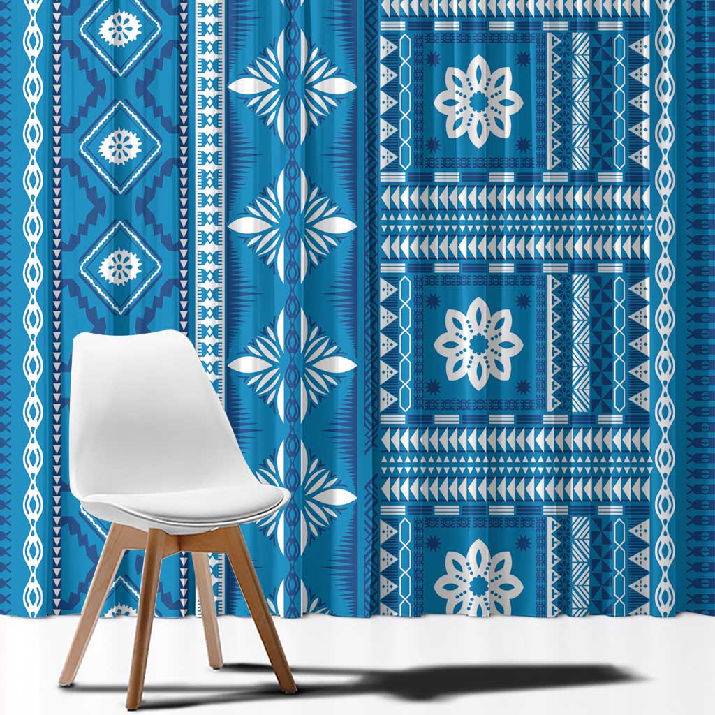Fiji Masi All Blue Window Curtain Tapa Pattern - Polynesian Pride