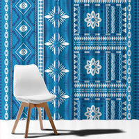 Fiji Masi All Blue Window Curtain Tapa Pattern - Polynesian Pride