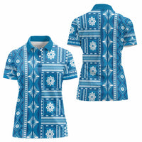 Fiji Masi All Blue Women Polo Shirt Tapa Pattern - Polynesian Pride