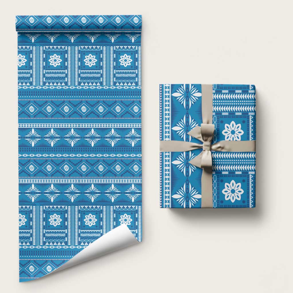 Fiji Masi All Blue Wrapping Paper Tapa Pattern - Polynesian Pride