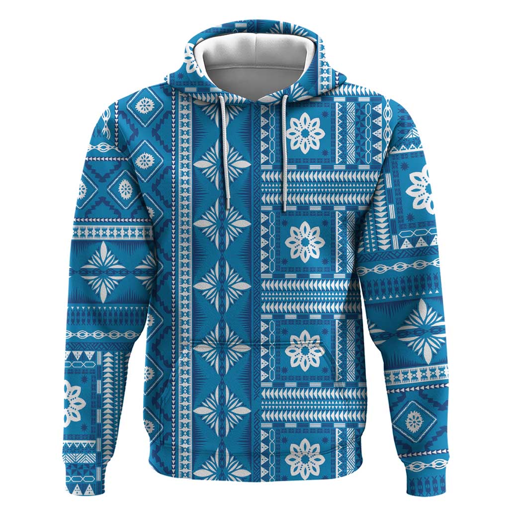 Fiji Masi All Blue Zip Hoodie Tapa Pattern - Polynesian Pride