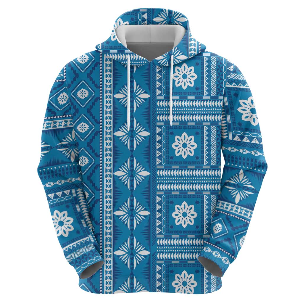 Fiji Masi All Blue Zip Hoodie Tapa Pattern - Polynesian Pride