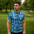 Fiji Masi All Blue Zipper Polo Shirt Tapa Pattern - Polynesian Pride