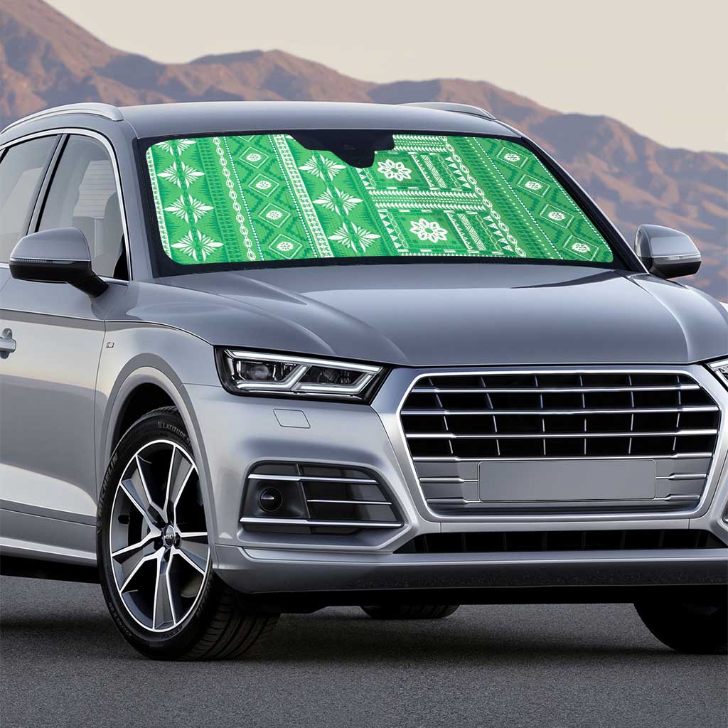 Fiji Masi All Green Auto Sun Shade Tapa Pattern - Polynesian Pride