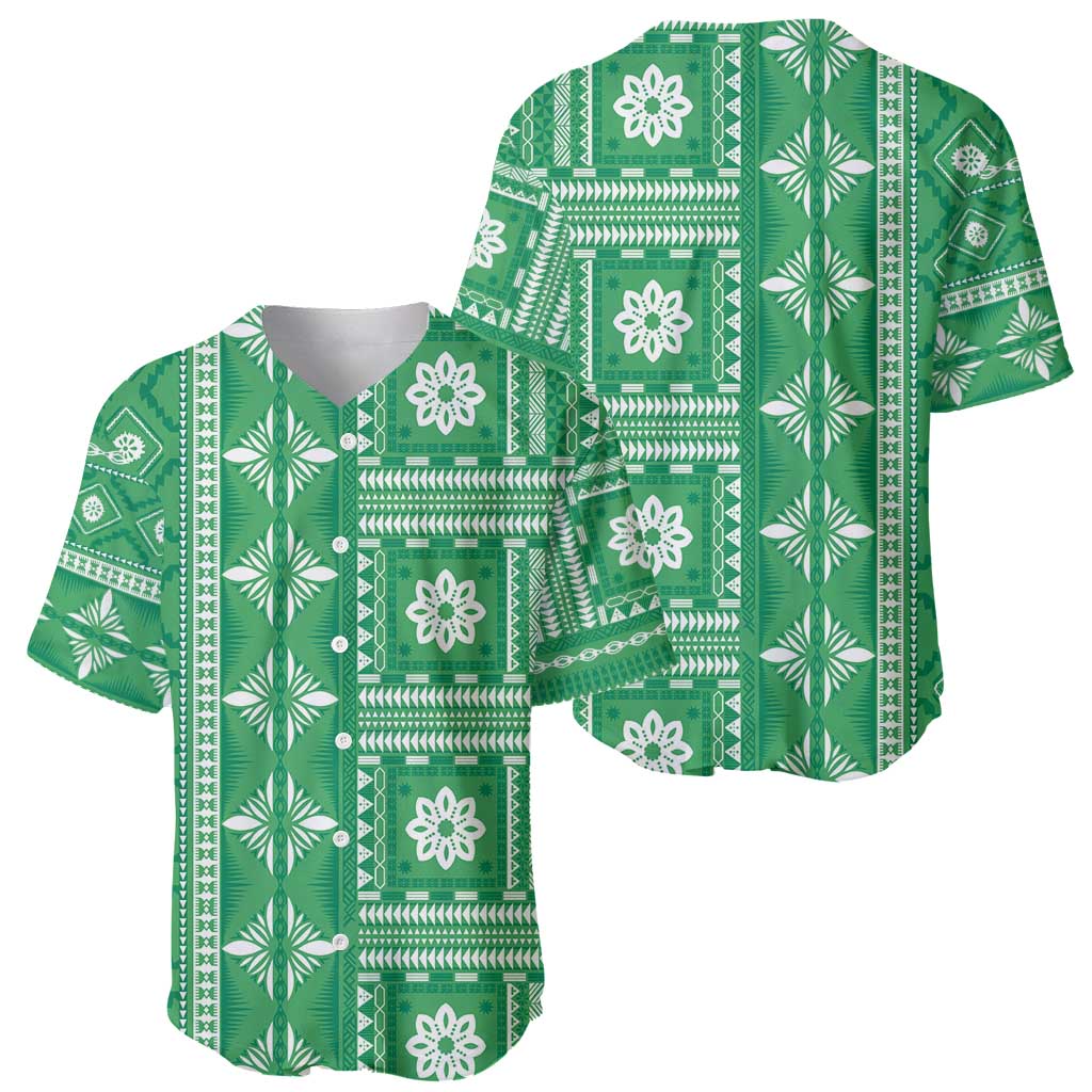 Fiji Masi All Green Baseball Jersey Tapa Pattern - Polynesian Pride