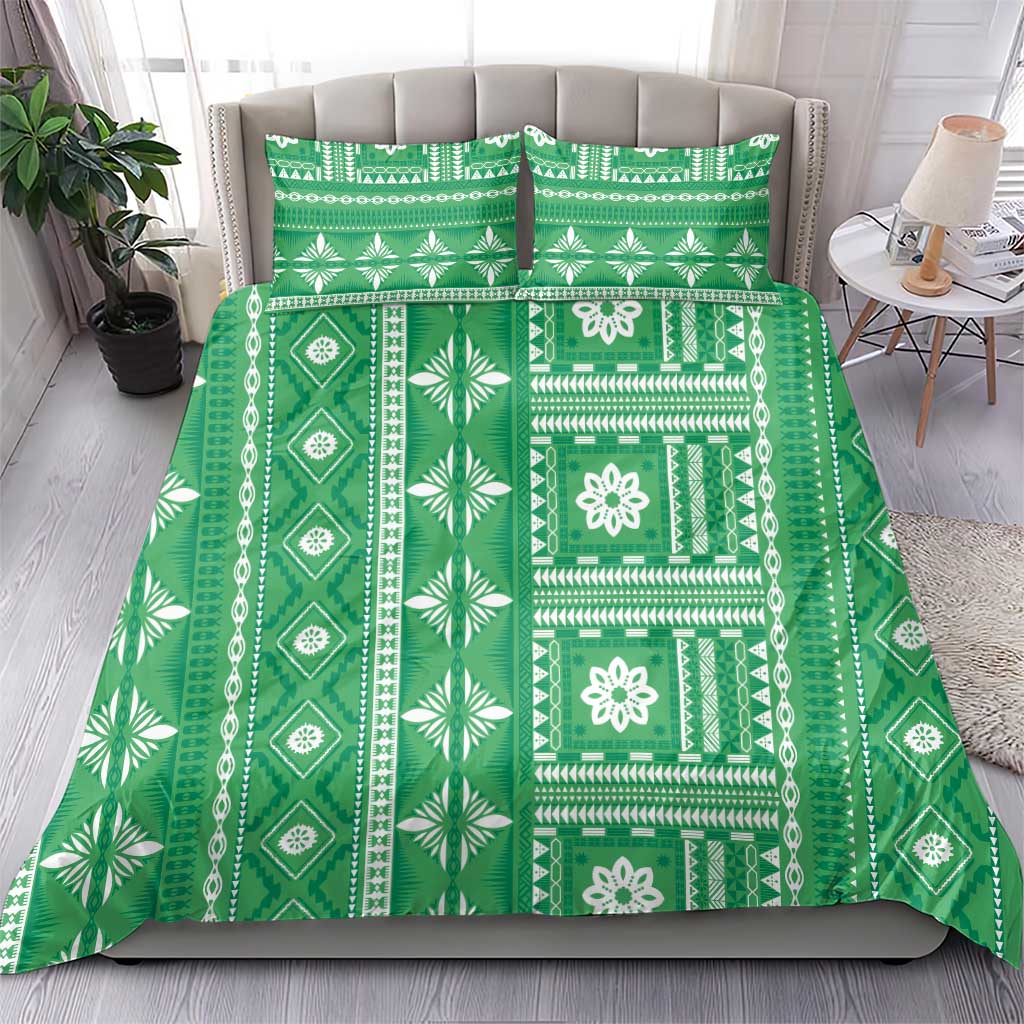 Fiji Masi All Green Bedding Set Tapa Pattern - Polynesian Pride