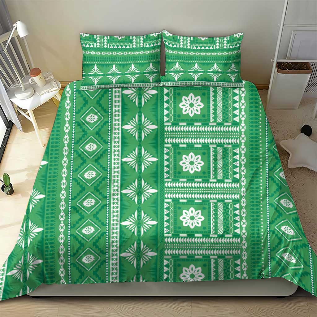 Fiji Masi All Green Bedding Set Tapa Pattern - Polynesian Pride