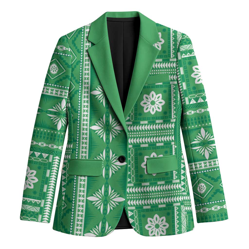 Fiji Masi All Green Blazer Tapa Pattern - Polynesian Pride