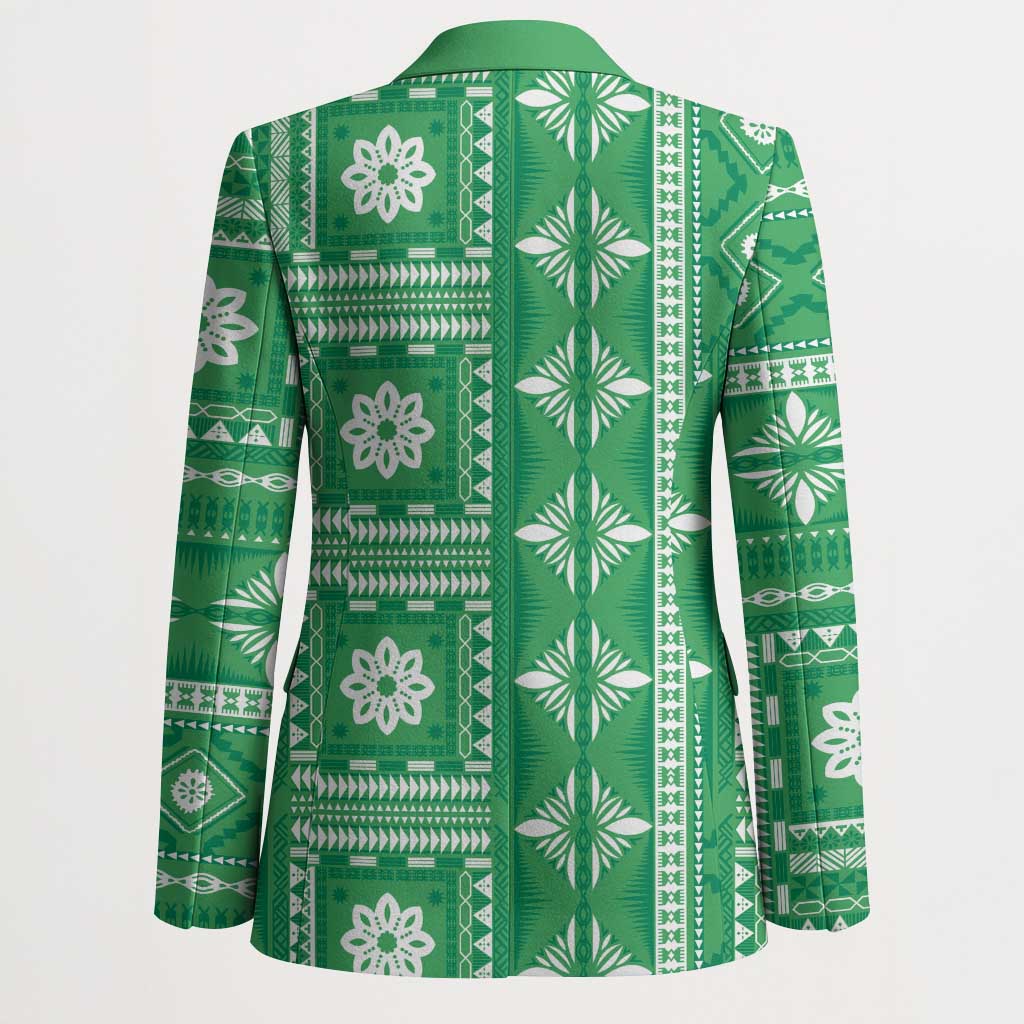 Fiji Masi All Green Blazer Tapa Pattern - Polynesian Pride