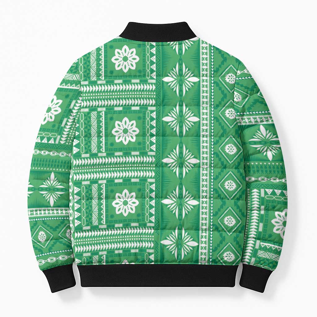 Fiji Masi All Green Bomber Puffer Jacket Tapa Pattern - Polynesian Pride