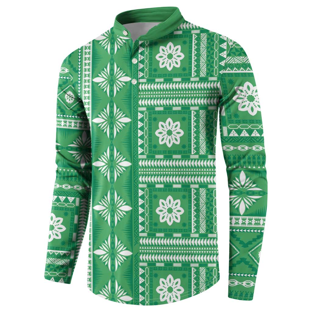 Fiji Masi All Green Button Sweatshirt Tapa Pattern - Polynesian Pride