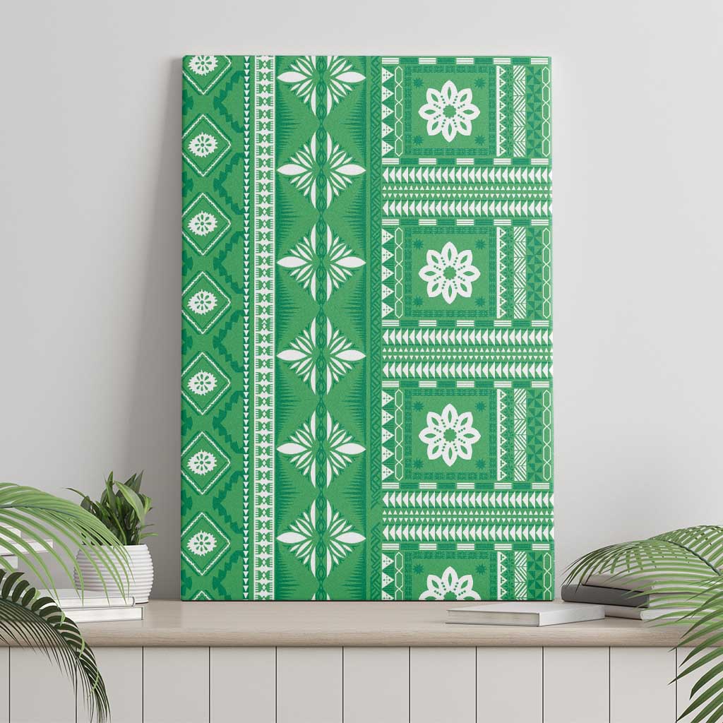 Fiji Masi All Green Canvas Wall Art Tapa Pattern - Polynesian Pride