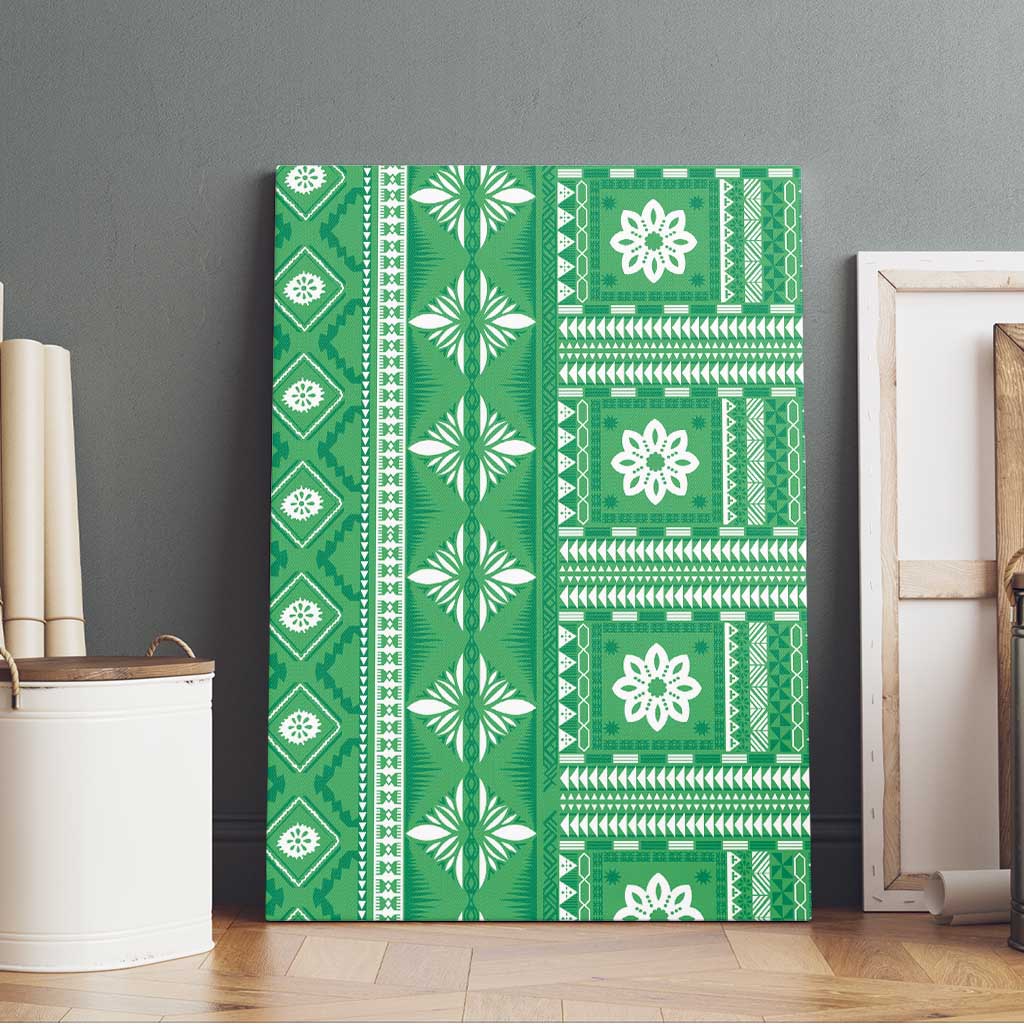 Fiji Masi All Green Canvas Wall Art Tapa Pattern - Polynesian Pride