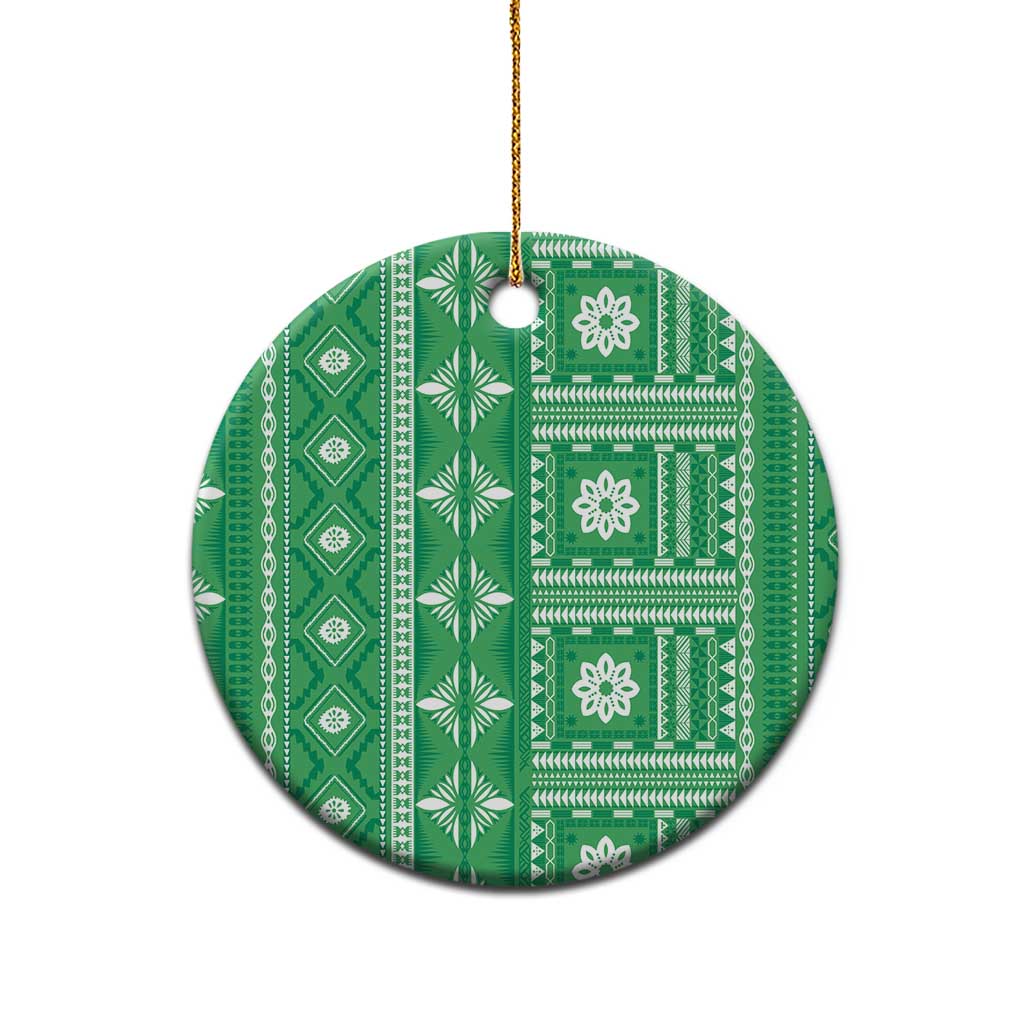 Fiji Masi All Green Ceramic Ornament Tapa Pattern - Polynesian Pride