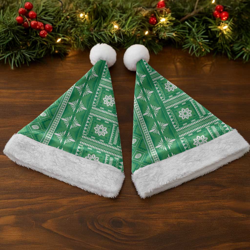 Fiji Masi All Green Christmas Santa Hat Tapa Pattern - Polynesian Pride