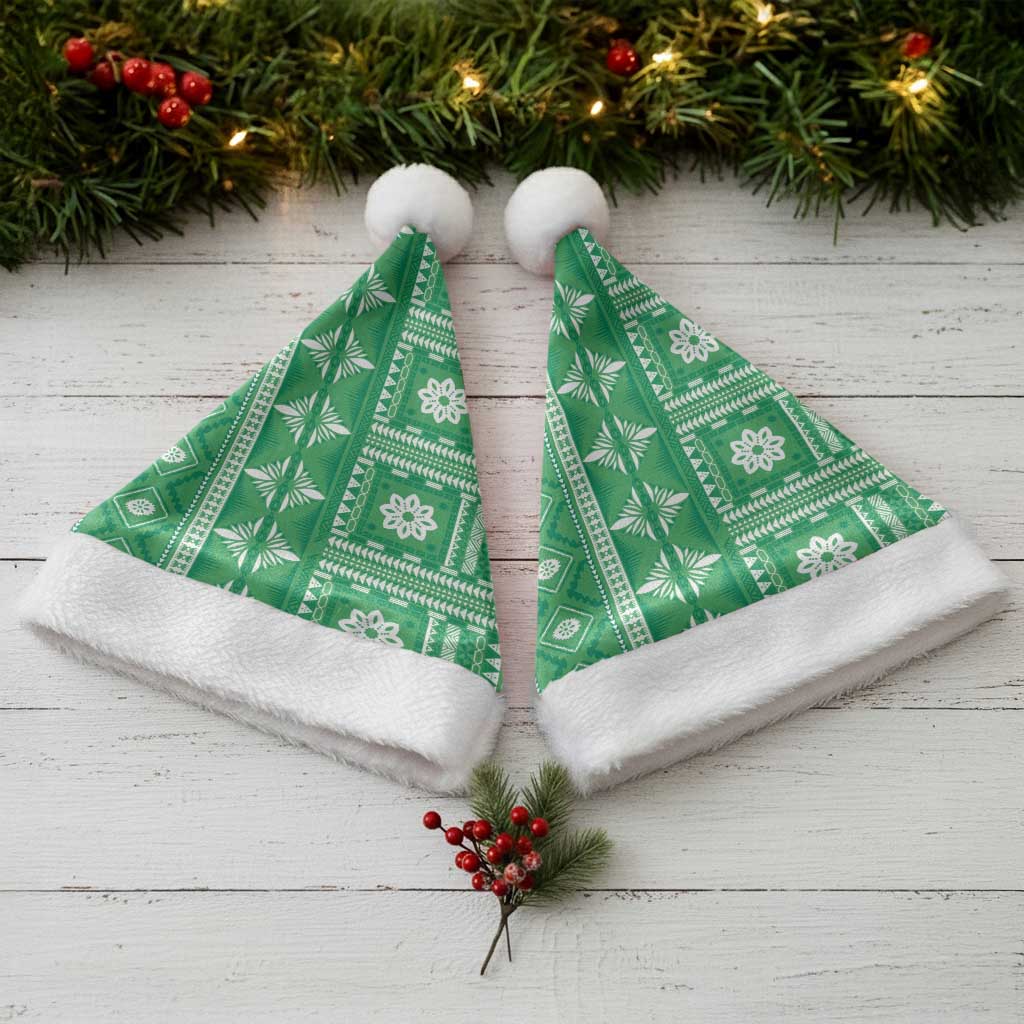 Fiji Masi All Green Christmas Santa Hat Tapa Pattern - Polynesian Pride