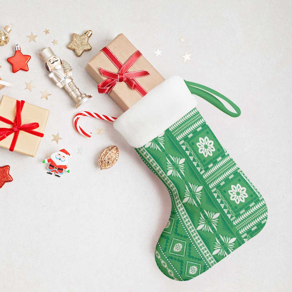 Fiji Masi All Green Christmas Stocking Tapa Pattern - Polynesian Pride