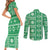 Fiji Masi All Green Couples Matching Short Sleeve Bodycon Dress and Long Sleeve Button Shirt Tapa Pattern - Polynesian Pride