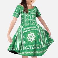 Fiji Masi All Green Family Matching Mermaid Dress and Hawaiian Shirt Tapa Pattern - Polynesian Pride