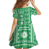 Fiji Masi All Green Family Matching Off The Shoulder Long Sleeve Dress and Hawaiian Shirt Tapa Pattern - Polynesian Pride