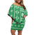 Fiji Masi All Green Family Matching Off Shoulder Short Dress and Hawaiian Shirt Tapa Pattern - Polynesian Pride
