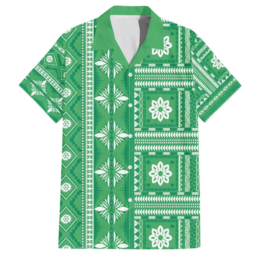 Fiji Masi All Green Family Matching Puletasi and Hawaiian Shirt Tapa Pattern - Polynesian Pride