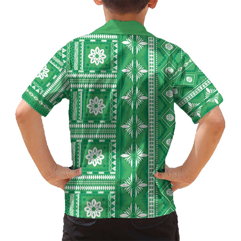Fiji Masi All Green Family Matching Short Sleeve Bodycon Dress and Hawaiian Shirt Tapa Pattern - Polynesian Pride