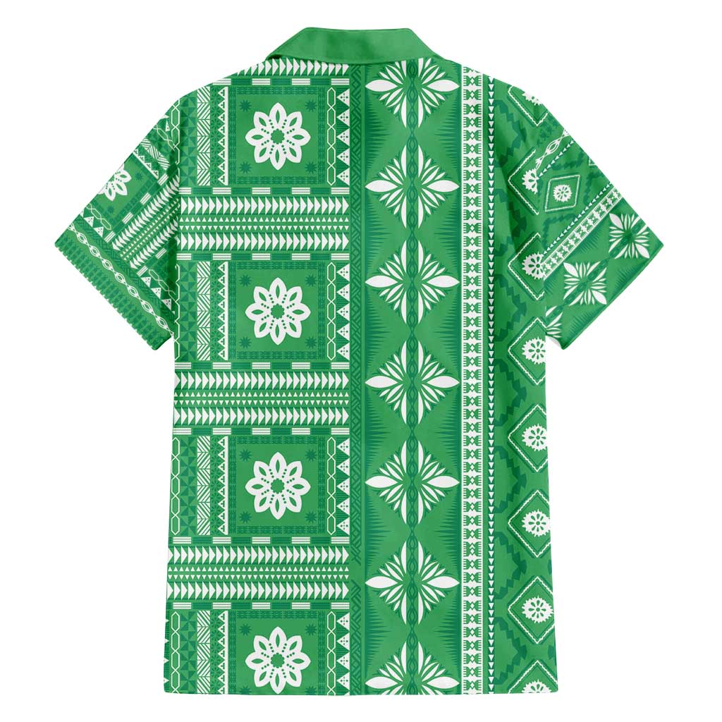 Fiji Masi All Green Family Matching Tank Maxi Dress and Hawaiian Shirt Tapa Pattern - Polynesian Pride