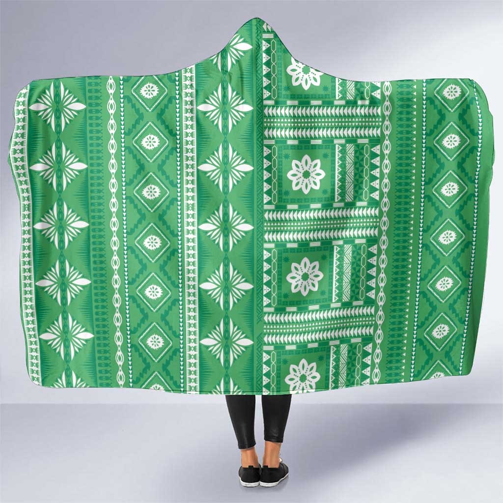 Fiji Masi All Green Hooded Blanket Tapa Pattern - Polynesian Pride