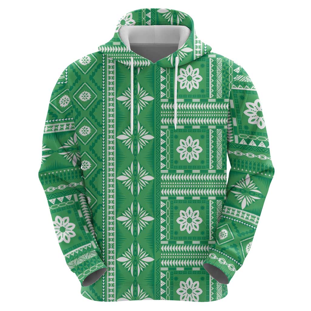 Fiji Masi All Green Hoodie Tapa Pattern - Polynesian Pride