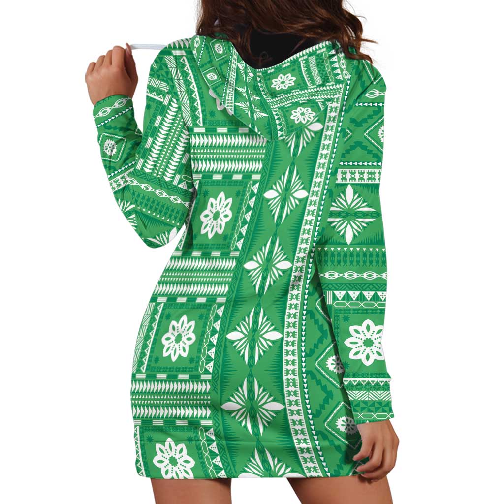 Fiji Masi All Green Hoodie Dress Tapa Pattern - Polynesian Pride
