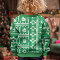 Fiji Masi All Green Kid Ugly Christmas Sweater Tapa Pattern - Polynesian Pride