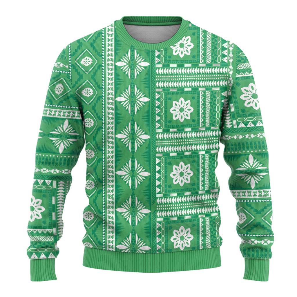 Fiji Masi All Green Ugly Christmas Sweater Tapa Pattern - Polynesian Pride