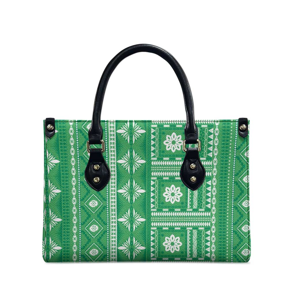 Fiji Masi All Green Leather Bag Tapa Pattern - Polynesian Pride