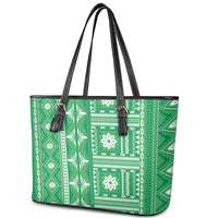 Fiji Masi All Green Leather Tote Bag Tapa Pattern - Polynesian Pride