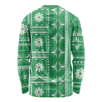 Fiji Masi All Green Long Sleeve Shirt Tapa Pattern - Polynesian Pride