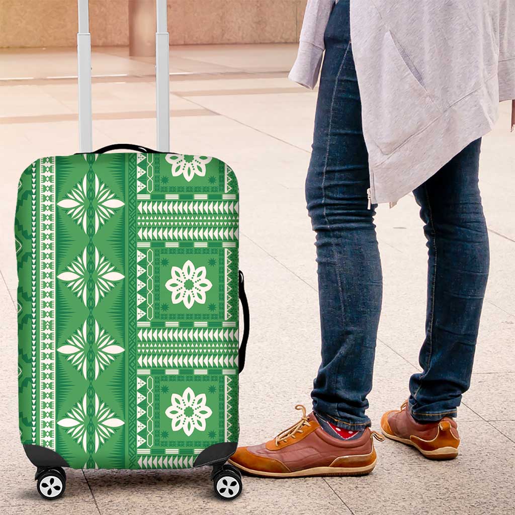 Fiji Masi All Green Luggage Cover Tapa Pattern - Polynesian Pride