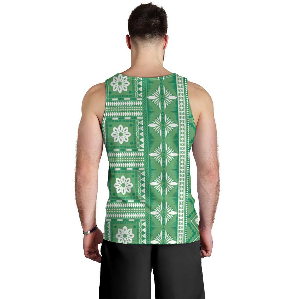 Fiji Masi All Green Men Tank Top Tapa Pattern - Polynesian Pride