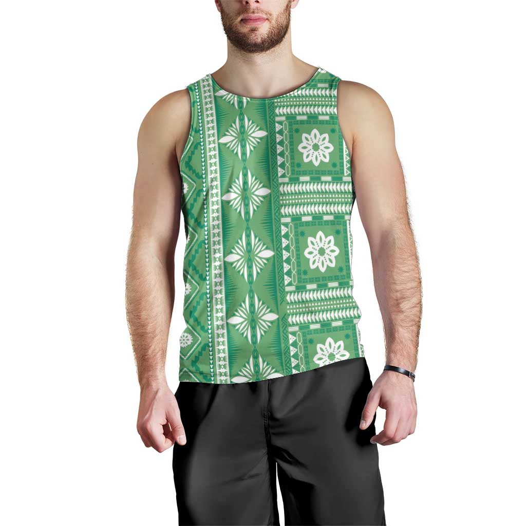 Fiji Masi All Green Men Tank Top Tapa Pattern - Polynesian Pride