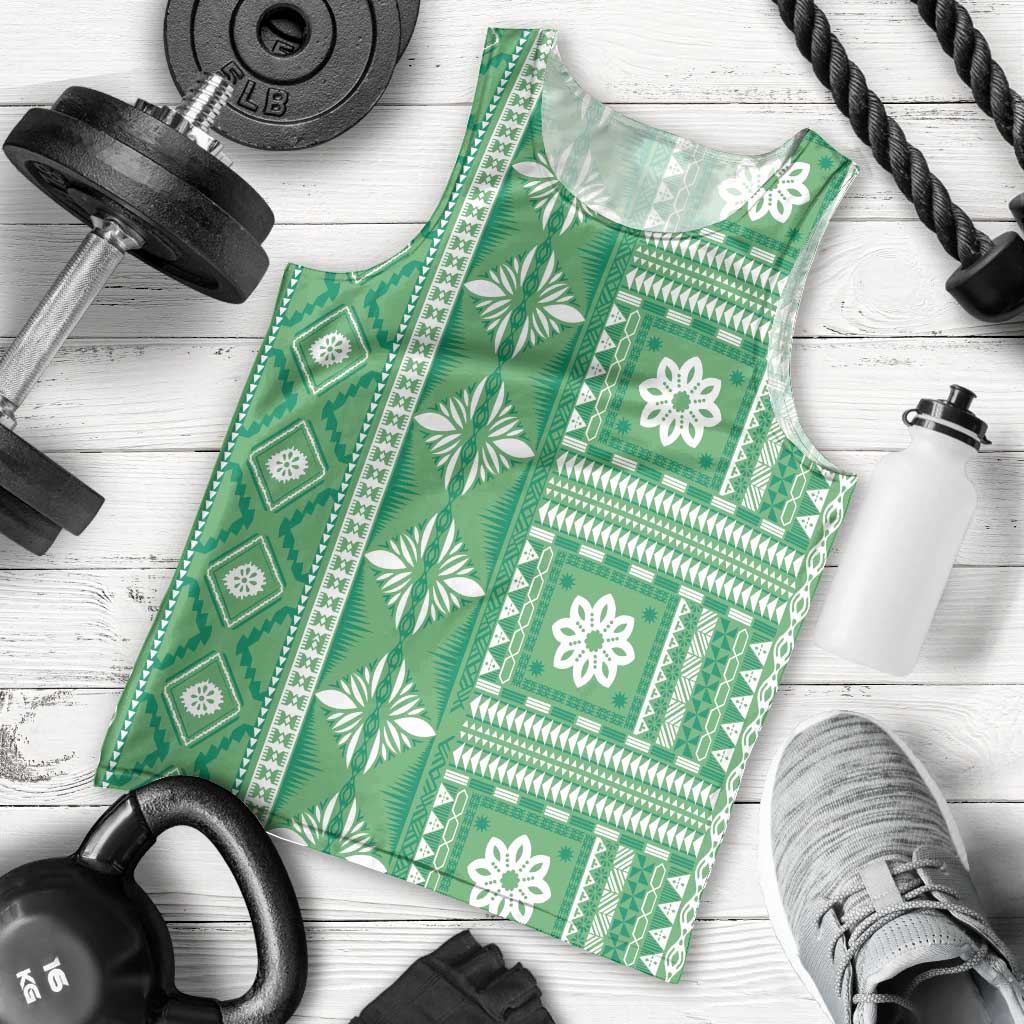 Fiji Masi All Green Men Tank Top Tapa Pattern - Polynesian Pride