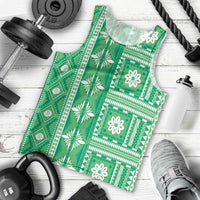 Fiji Masi All Green Men Tank Top Tapa Pattern - Polynesian Pride